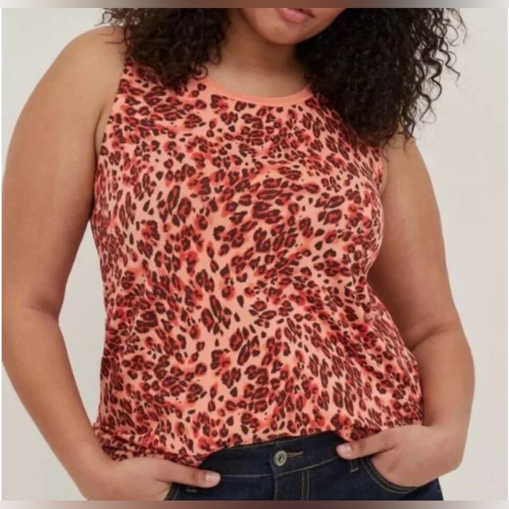 Torrid Coral Leopard Super Soft Crew Neck Tank Top